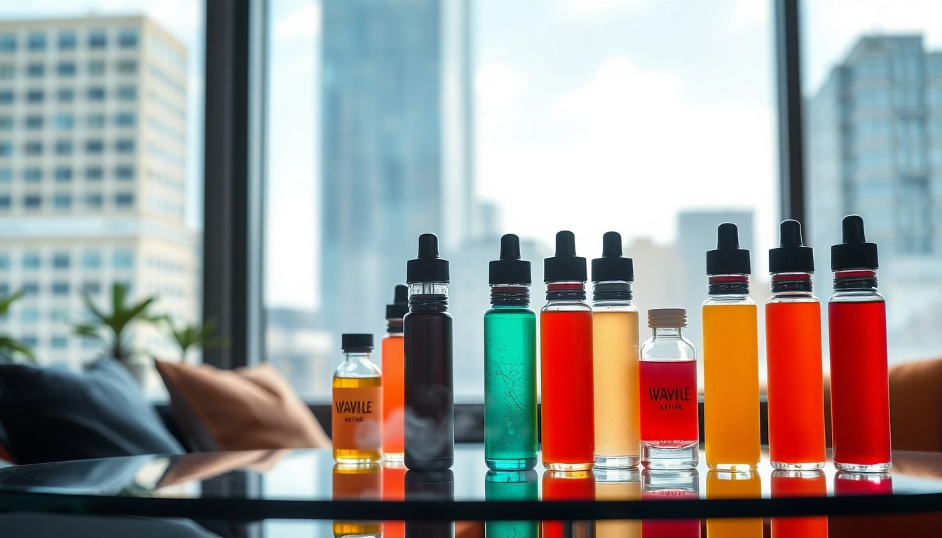 Showcasing Vape & E-Liquids bottles with inviting colors on a stylish table.