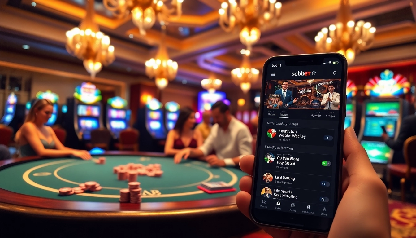 Engaging sbobet mobile betting experience in a luxurious casino atmosphere.