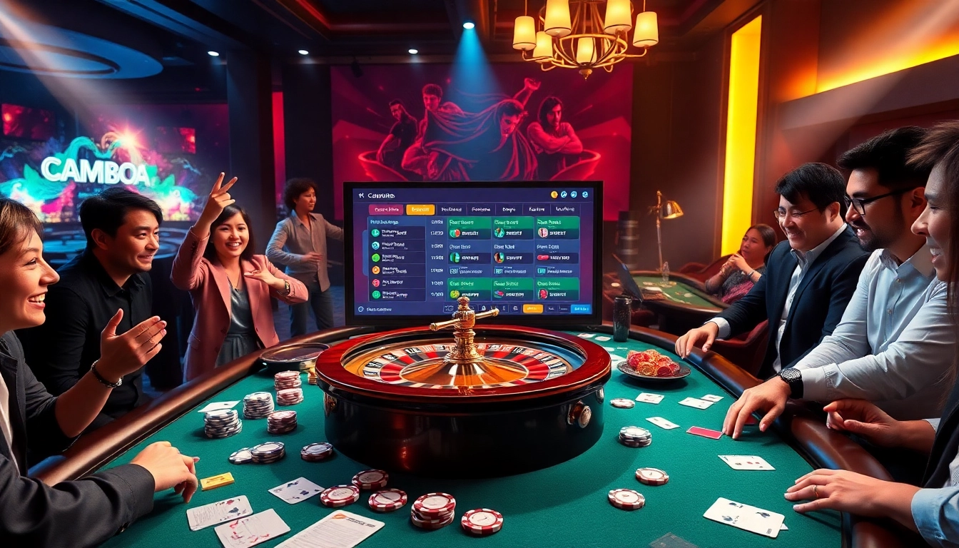 Exciting casino scene showcasing https://mm88k.media/ with players engaging at roulette and poker tables.