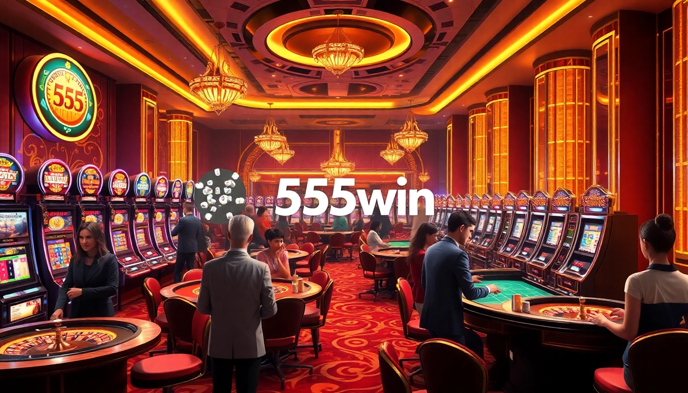 Experience the thrill of winning with 555win as gamblers engage at vibrant casino tables filled with excitement.
