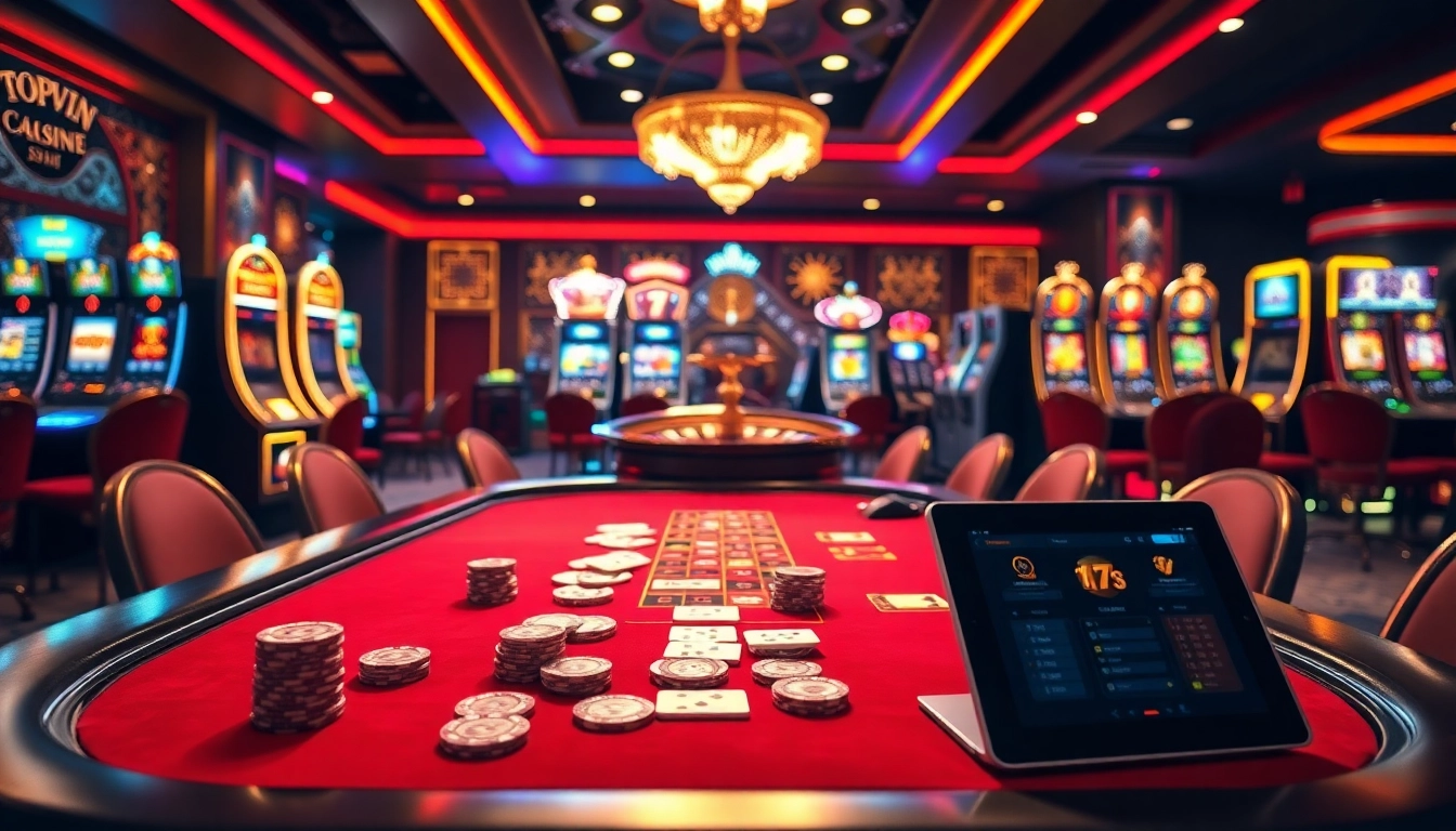 Topvin poker table scene showcasing an elegant casino atmosphere with chips and cards.